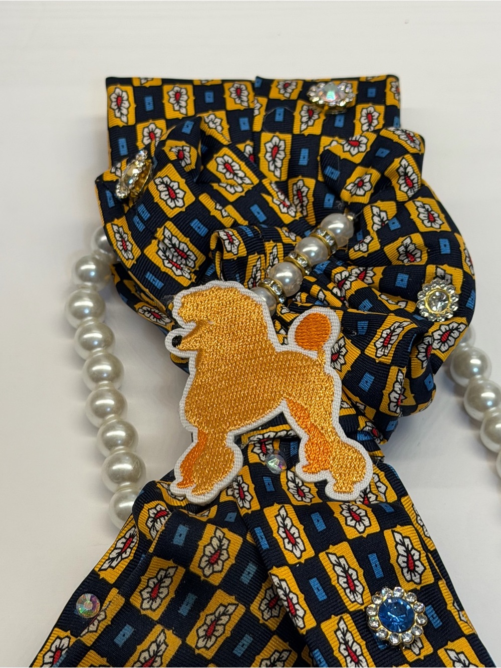 Sigma Gamma Rho Sorority Poodle Patch Decorative Tie  Necklace - Navy & Gold - Picture 3 of 6